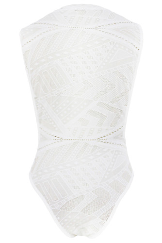 White Open Arm Crotchless Asymmetric Hollow-out Pattern Teddy