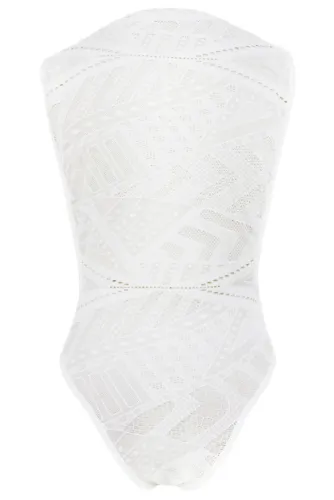 White Open Arm Crotchless Asymmetric Hollow-out Pattern Teddy