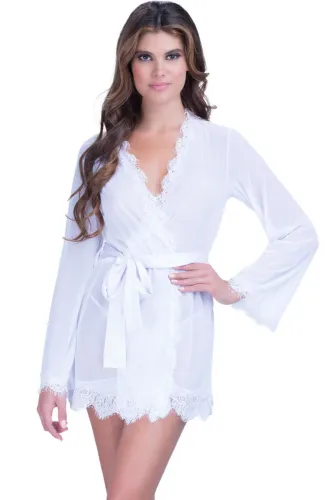 White Lace Trim Robe with Thong
