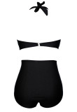 Solid Black Plus Size Halter Bikini Swimsuit