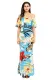 Teal Yellow Floral Print Off Shoulder Maxi Boho Dress