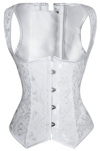 10 Steel Bones White Jacquard Under Bust Corset