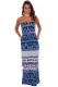 Navy Geometric Strapless Maxi Dress with Pockets