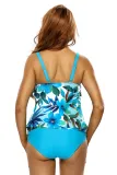 Bluish Floral Print 2pcs Tankini Swimsuit