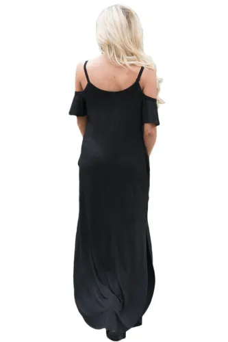 Black Sassy Open Shoulder Maxi Dress