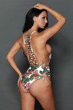 Tropical Print Ladder Back One Piece Swimsuit
