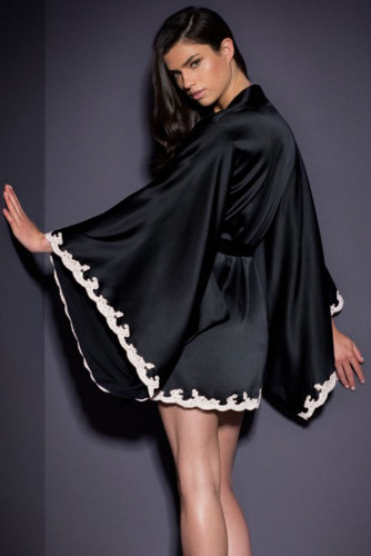 Black Silky Kimono Sleepwear