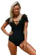 Black Lace Ruffle Cap Sleeve One Piece Swimsuit