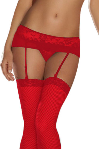 Red Lace Mesh Garters With G-String