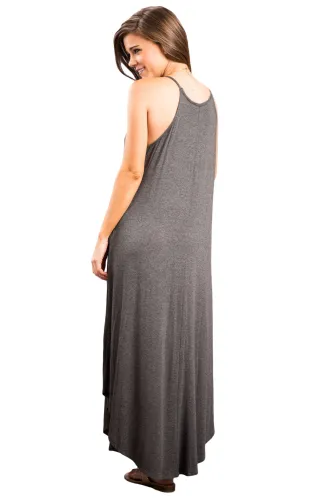 Dark Gray Sexy Chic Sleeveless Asymmetric Trim Maxi Dress