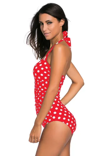 Vintage Inspired 1950s Style Red Polka Dot Teddy Swimsuit