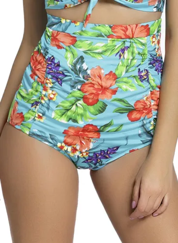 Floral Print Bluish Retro High Waist Swim Bottom
