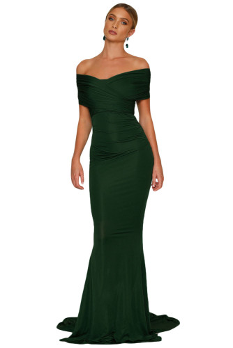 Emerald Off-shoulder Mermaid Wedding Party Gown