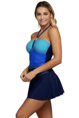 Blue Color Gradient Sweet Halter Swimdress