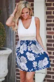 Lace Tank Blue Floral Print Skirt Skater Dress