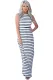 Navy Striped High Neck Sleeveless Maxi Dress