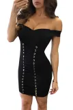 Black Front Lace up Off The Shoulder Dress