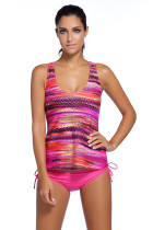 Rosy Bandeau Bikini Swimsuit Printed Vest Tunic