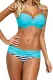Striped Blue Padded Gather Push-up Bikini Set