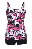 Rose Red Floral Print Swimdress Tankini and Shorts