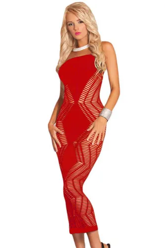 Red Zig Zag Shred Seamless Long Dress
