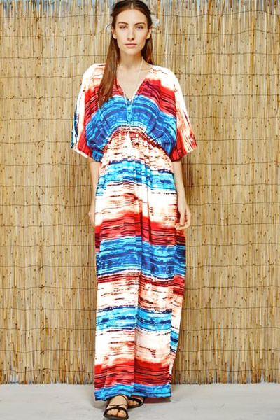 Multicolored Tie Dye Print Kaftan Maxi Dress