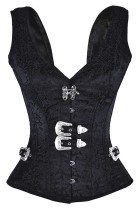 Black 12 Steel Bone Brocade Vested Corset