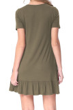 Army Green Short Sleeve Draped Hemline Casual Shirt Dress