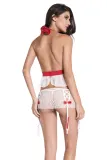White 2pcs Bow Tie Halter Garter Lingerie Set