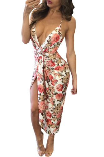 Cross Strap Open Back Sexy Floral Dress