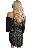 Black Off The Shoulder 3/4 Sleeve Floral Lace Dress