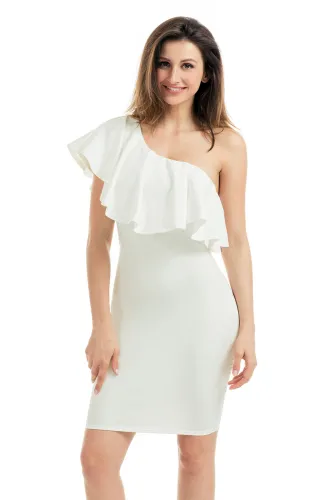 White One Shoulder Party Cocktail Mini Dress