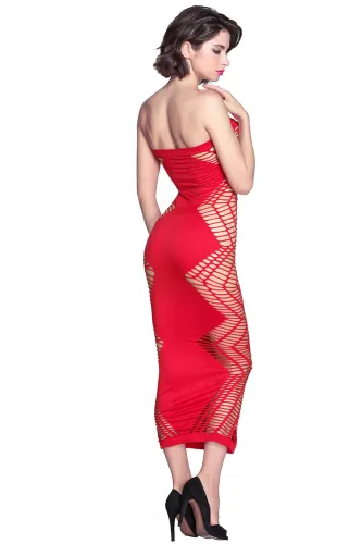 Red Zig Zag Shred Seamless Long Dress