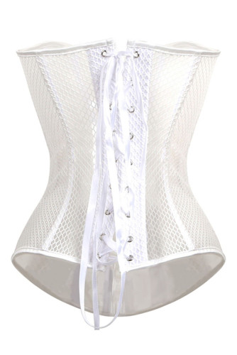12 Steel Bones Vintage White Mesh Overbust Corset with Tong