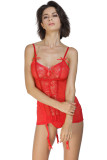 Red Lace Me up Garter Chemise Set with G-String