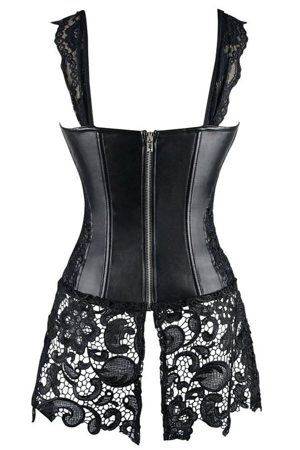 Steampunk Gothic Faux Leather Lace up Front Bustier Corset