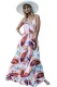Orange Tropical Leaf Print Sexy V Neck Maxi Dress