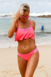 Bright Coral and Stripes Tankini Swimsuit