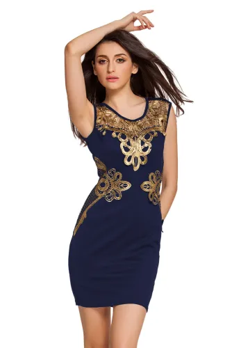 Sexy Sleeveless Foiled Applique Detail Shift Dress