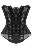 12 Steel Bones Vintage Black Mesh Overbust Corset with Tong