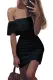 Black Lace Crochet Off Shoulder Scalloped Bodycon Dress