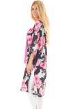 Black Floral Side Slit Boho Kimono