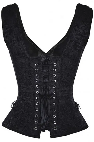 Black 12 Steel Bone Brocade Vested Corset