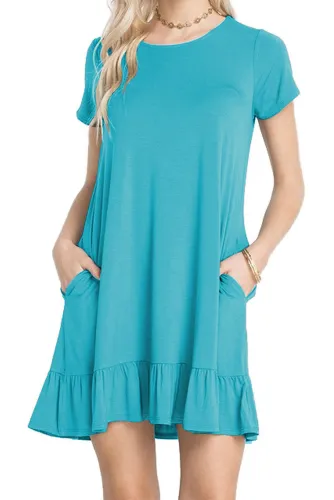 Blue Short Sleeve Draped Hemline Casual Shirt Dress