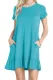 Blue Short Sleeve Draped Hemline Casual Shirt Dress