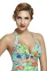 Floral Print Bluish Retro Tie Front Bikini Top