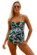 2pcs Green Leaf Print Pink Flounce Tankini Swimsuit