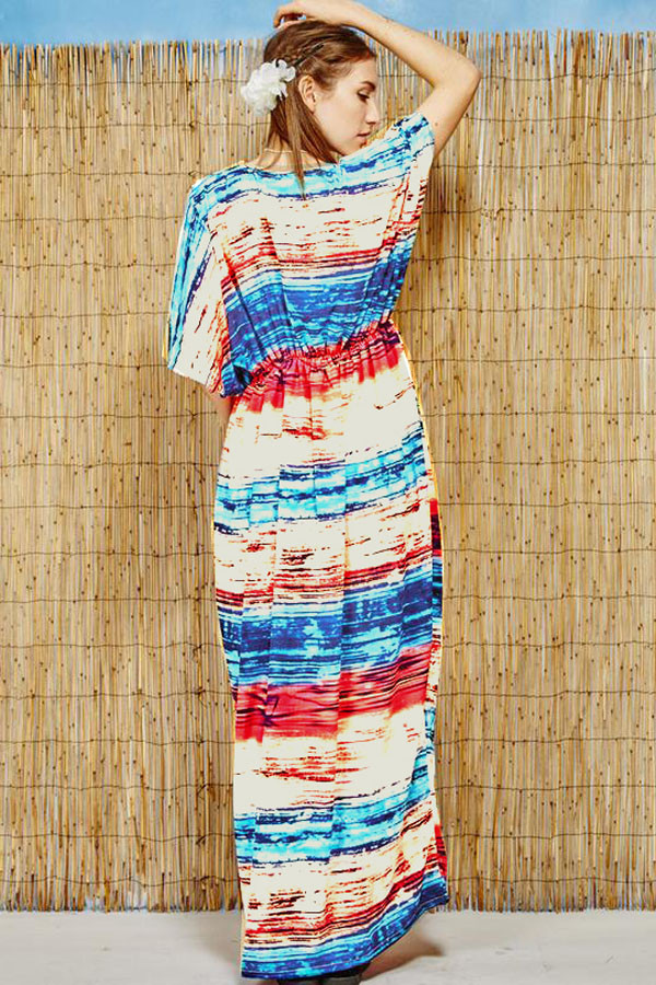 Multicolored Tie Dye Print Kaftan Maxi Dress
