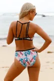 2pcs Floral Strappy High Neck Bathing Suit