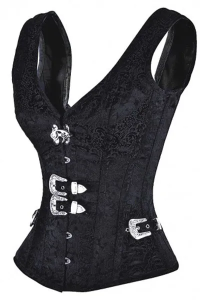 Black 12 Steel Bone Brocade Vested Corset